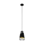 SOSPENSIONE AUSTELL 1 X E27 STRUTTURA METALLO RETICOLATO NERO PARALUME TESSUTO NERO INTERNO ORO Ø16.5 H110