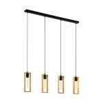 SOSPENSIONE LITTLETON 4 X E27 STRUTTURA METALLO NERO E LEGNO 116 x 5,5 x H110
