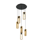 SOSPENSIONE LITTLETON 6 X E27 STRUTTURA METALLO NERO E LEGNO Ø50 x H150