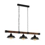 SOSPENSIONE OLDBURY 3 X E27 STRUTTURA METALLO NERO E LEGNO 118 x 26 x H110