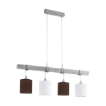 SOSPENSIONE TOWNSHEND 2 4 X E27 STRUTTURA METALLO E LEGNO DIFFUSORE TESSUTO EFFETTO LINO BIANCO E MARRONE 100 x 15 x H110