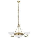 SOSPENSIONE SAVOY 3 X E14 2 X E27 STRUTTURA METALLO BRUNITO DIFFUSORE VETRO SATINATO BIANCO Ø74 H110