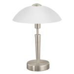 LAMPADA DA TAVOLO SOLO 1 1 X E14 STRUTTURA NICKEL SATINATO DIFFUSORE VETRO OPACO Ø26 H35
