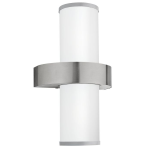 APPLIQUE BEVERLY 2 X E27 STRUTTURA ACCIAIO INOX DIFFUSORE VETRO SATINATO IP44 20 x 13.5 H35