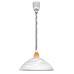 SOSPENSIONE LORD 2 1 X E27 STRUTTURA METALLO NICKEL E LEGNO DIFFUSORE VETRO ALABASTRO Ø36 H110