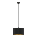 SOSPENSIONE ZARAGOZA 1 X E27 STRUTTURA METALLO NERO DIFFUSORE TESSUTO INTERNO ORO CON DECORI Ø38 H110