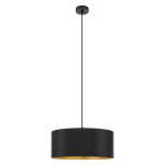 SOSPENSIONE ZARAGOZA 1 X E27 STRUTTURA METALLO NERO DIFFUSORE TESSUTO INTERNO ORO CON DECORI Ø53 H110