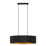 SOSPENSIONE ZARAGOZA 2 X E27 STRUTTURA METALLO NERO DIFFUSORE TESSUTO INTERNO ORO CON DECORI 78 x 22 H110