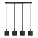 SOSPENSIONE ZARAGOZA 4 X E27 STRUTTURA METALLO NERO DIFFUSORE TESSUTO INTERNO ORO CON DECORI 92.5 x 16 H110