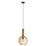 SOSPENSIONE VELASCO 1 X E27 STRUTTURA METALLO NERO PARALUME LEGNO ACERO Ø31 H110