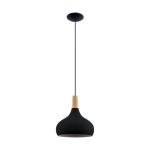 SOSPENSIONE SABINAR 1 X E27 STRUTTURA METALLO NERO DETTAGLIO LEGNO Ø28 H110