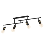 PLAFONIERA LURONE 4 X E27 STRUTTURA METALLO NERO DETTAGLI OTTONE 100 x 5 H27