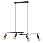 SOSPENSIONE LURONE 4 X E27 STRUTTURA METALLO NERO DETTAGLI OTTONE 100 x 5 H110