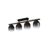 PLAFONIERA FILAGO 4 X E27 STRUTTURA METALLO NERO E LEGNO MARRONE DIFFUSORE VETRO 88 x 14.5 H25