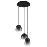 SOSPENSIONE AGUILARES 3 X E27 STRUTTURA METALLO NERO DIFFUSORE VETRO VAPORIZZATO Ø43 H110