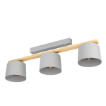 PLAFONIERA MARIEL 3 X E27 STRUTTURA METALLO GRIGIO E LEGNO DIFFUSORE TESSUTO GRIGIO 91 x 19 H25.5