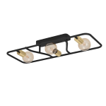 PLAFONIERA MESSINARO 3 X E27 STRUTTURA ACCIAIO NERO DETTAGLI OTTONE 72 x 28 H11.5