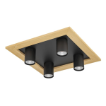 PLAFONIERA VALCASOTTO 1 4 X GU10 STRUTTURA METALLO NERO E LEGNO 37 x 37 H10