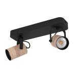 PLAFONIERA SPOT CAYUCA 2 X GU10 3W 3000K STRUTTURA METALLO NERO E LEGNO 28 x 10 H12