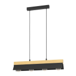 SOSPENSIONE TARRAFO 4 X E27 STRUTTURA METALLO NERO E LEGNO 88 x 15 H110