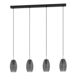 SOSPENSIONE BATISTA 4 X E27 STRUTTURA METALLO NERO DIFFUSORE VETRO SATINATO 94.5 x 12 H110