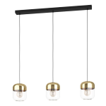 SOSPENSIONE MARYVILLA 3 X E27 STRUTTURA METALLO NERO DIFFUSORE VETRO VAPORIZZATO ORO E TRASPARENTE 87 x 17 H110
