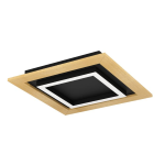 PLAFONIERA TIRRENARA LED 21,6W 2600 LUMEN 2700K - 6500K CAMBIO COLORE CON TELECOMANDO STRUTTURA METALLO NERO E LEGNO 37 x 37 H5.5