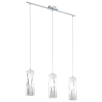SOSPENSIONE RIVATO 3 X E27 STRUTTURA METALLO CROMATO DIFFUSORE VETRO CON DECORO BIANCO 70.5 x 9 H110