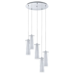 SOSPENSIONE PINTO 5 X E27 STRUTTURA METALLO CROMATO DIFFUSORE VETRO TRASPARENTE E OPACO Ø50 H150