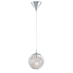 SOSPENSIONE LUBERIO 1 X E27 STRUTTURA METALLO CROMATO DIFFUSORE VETRO TRASPARENTE E ALLUMINIO Ø25 H110
