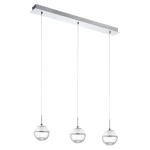SOSPENSIONE MONTEFIO 1 LED 3 X 5W 3000K 1440Lm STRUTTURA METALLO CROMATO DIFFUSORE VETRO TRASPARENTE DETTAGLIO CRISTALLO 87 x 14 H110