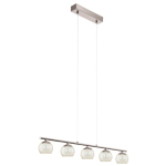 SOSPENSIONE ASCOLESE LED 5 X 3,3W 3000K 1700Lm STRUTTURA NICKEL SATINATO DIFFUSORE VETRO AMBRA 90 x 10.5 H110
