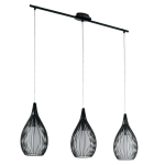 SOSPENSIONI RAZONI 3 X E27 STRUTTURA METALLO NERO PARALUME RETICOLATO DIFFUSORE VETRO SATINATO 99 x 19 H110