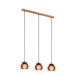 SOSPENSIONE ROCAMAR 3 X E27 STRUTTURA METALLO RAME DIFFUSORE RAME E VETRO TRASPARENTE 78 x 19 H110