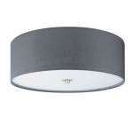PLAFONIERA PASTERI 3 X E27 STRUTTURA NICKEL SATINATO DIFFUSORE TESSUTO GRIGIO E VETRO OPACO Ø47.5 H19.5