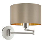 APPLIQUE MASERLO 1 X E27 STRUTTURA NICKEL SATINATO DIFFUSORE TESSUTO TORTORA INTERNO ORO Ø23 x 59.5 H26