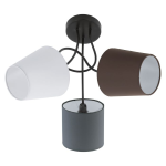 PLAFONIERA ALMEIDA 3 X E14 STRUTTURA METALLO NERO DIFFUSORE TESSUTO ANTRACITE BIANCO E MARRONE Ø59 H35