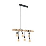 SOSPENSIONE LEGNO 6 X E27 STRUTTURA IN LEGNO E CORDA NERA 100 x 10 H110