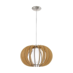 SOSPENSIONE STELLATO 1 1 X E27 ROSONE NICKEL SATINATO LAMELLA LEGNO ACERO DIFFUSORE VETRO OPACO Ø40 H130