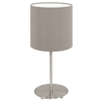 LAMPADA DA TAVOLO ABATJOUR PASTERI 1 X E14 STRUTTURA NICKEL SATINATO DIFFUSORE TESSUTO TORTORA Ø14 H27.5