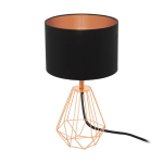 LAMPADA DA TAVOLO CARLTON 2 1 X E14 STRUTTURA METALLO RAME DIFFUSORE TESSUTO NERO INTERNO RAME Ø16.5 H30.5