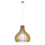 SOSPENSIONE TINDORI 1 X E27 ROSONE NICKEL SATINATO PARALUME LAMELLE IN LEGNO ACERO E VETRO SATINATO Ø50 H150