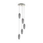 SOSPENSIONE FARSALA 5 X G9 LED 5 X 3W STRUTTURA NICKEL SATINATO DIFFUSORE VETRO FUMÈ Ø35 H150