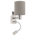 APPLIQUE PASTERI 1 X E27 LED + 3,5W 3000K 380Lm NICKEL SATINATO DIFFUSORE TESSUTO TORTORA 15 x 19.5 H38