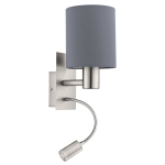 APPLIQUE PASTERI 1 X E27 + LED 3,5W 3000K 380Lm STRUTTURA NICKEL SATINATO DIFFUSORE TESSUTO GRIGIO 15 x 19.5 H38