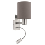APPLIQUE PASTERI 1 X E27 + LED 3,5W 3000K 380Lm STRUTTURA NIKEL SATINATO DIFFUSORE TESSUTO MARRONE 15 x 19.5 H38
