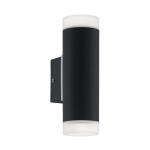 APPLIQUE RIGA LED 2 X 5W GU10 STRUTTURA METALLO ZINCATO NERO IP44 6,5 x 10 x H20,5