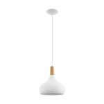SOSPENSIONE SABINAR 1 X E27 STRUTTURA METALLO BIANCO DETTAGLIO LEGNO Ø28 H110