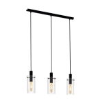 SOSPENSIONE MONTEFINO 3 X E27 STRUTTURA METALLO NERO DIFFUSORE VETRO TRASPARENTE 73 x 11 H110