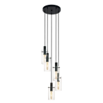 SOSPENSIONE MONTEFINO 6 X E27 STRUTTURA METALLO NERO DIFFUSORE VETRO TRASPARENTE Ø35 H150